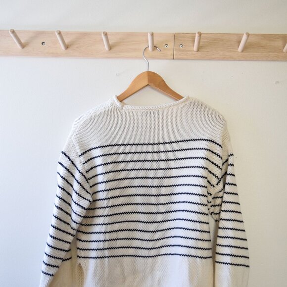 Navy & white knit cotton sweater - Picture 4 of 4